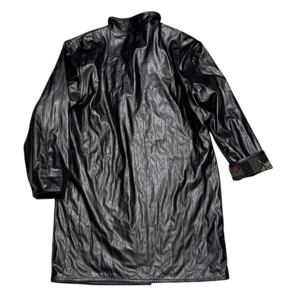 Black Leather Trench Coat with Colorful Lining - Picture 2 of 5